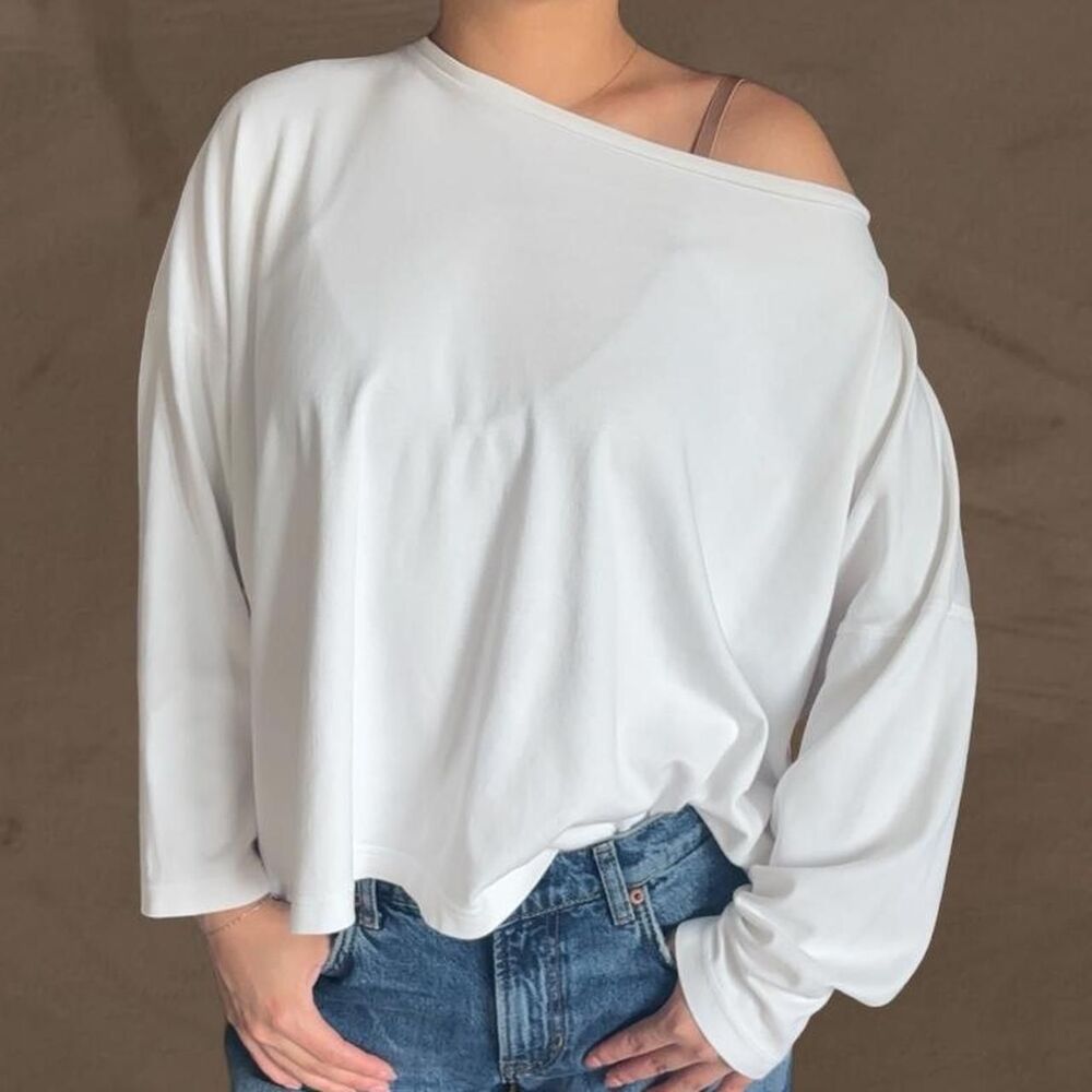 Eskandar Long-Sleeve Pima Cotton Top boxy boatneck one size